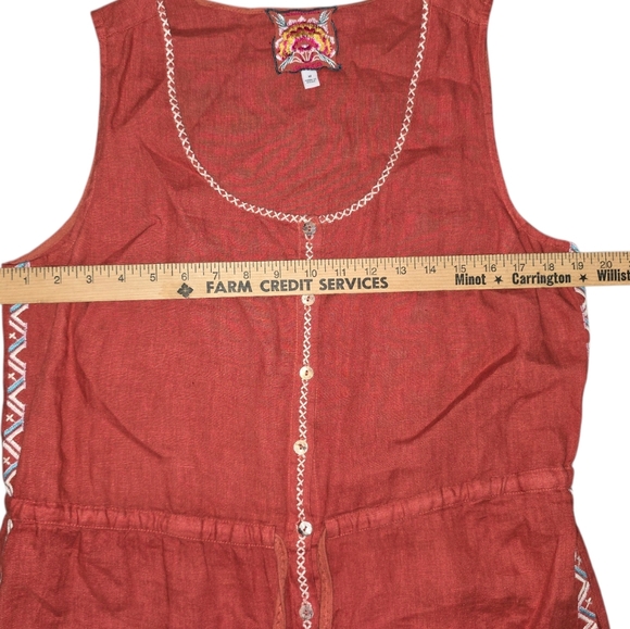 Johhny Was Elia Linen Tie Embroidered Wide-Leg Jumpsuit in Rust Size M - Picture 6 of 9